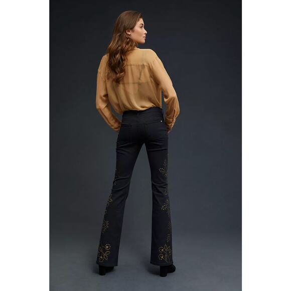 Anthropologie Pilcro The Icon Flare Jeans Studded in Black Brass Size 33 Tall - Picture 2 of 13